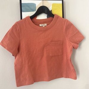 Madewell, Crop Pocket Tee, Size XS, Color Sweet Dalia (orange is)